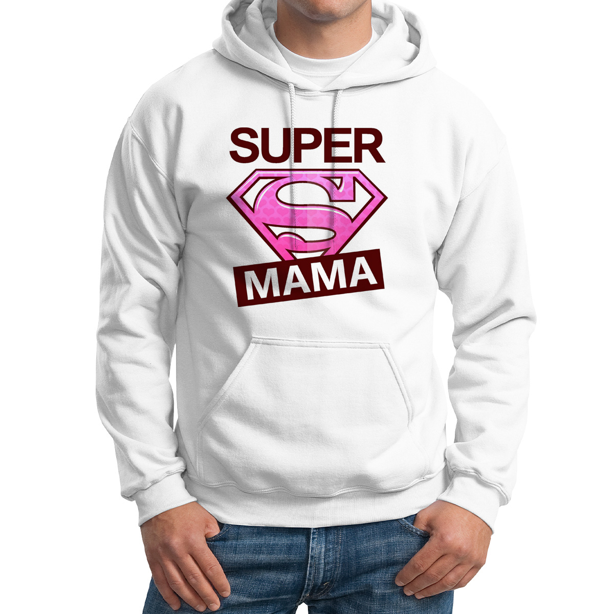

Худи унисекс CoolPodarok Супер мама Super белое 54 RU, Белый, M0113898