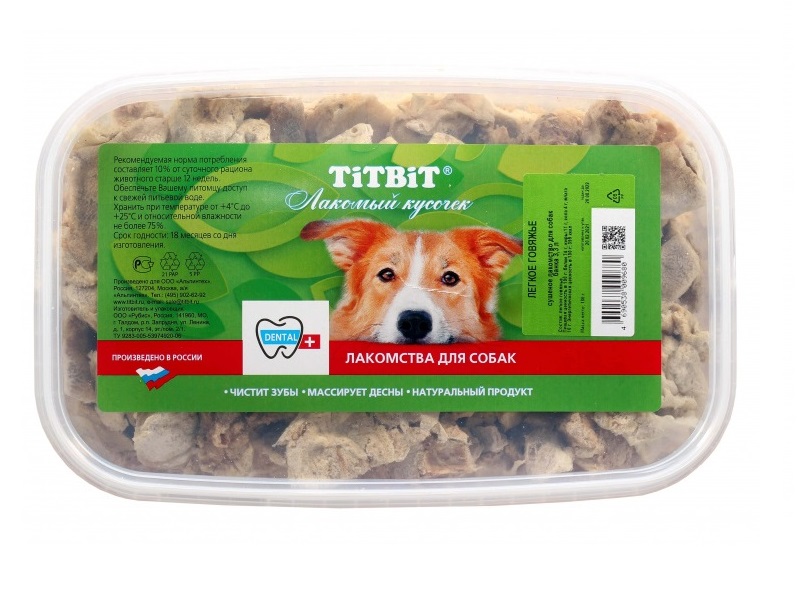 

Лакомство для собак Titbit легкое говяжье, 180 гр, 3,3 л