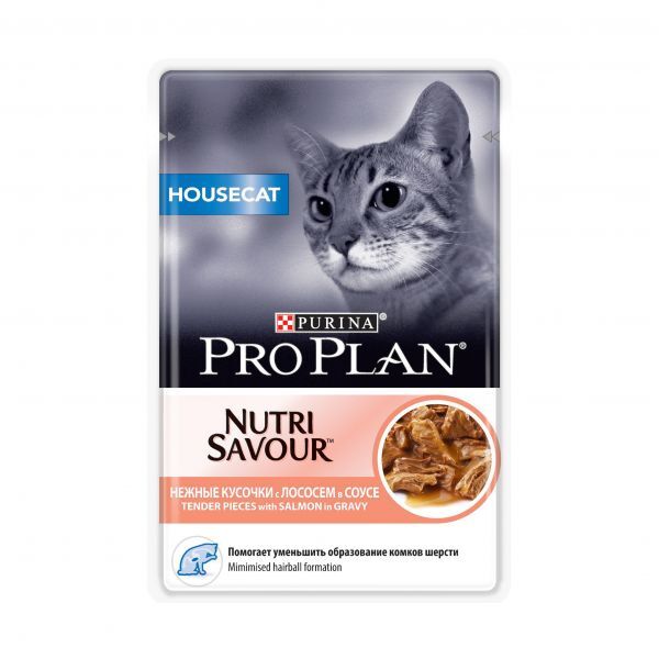 фото Влажный корм для кошек живущих дома pro plan housecat лосось в соусе 85 г