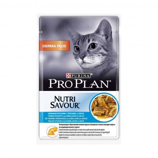 Влажный корм для кошек Pro Plan Nutri Savour Derma Plus, треска в соусе, 85г