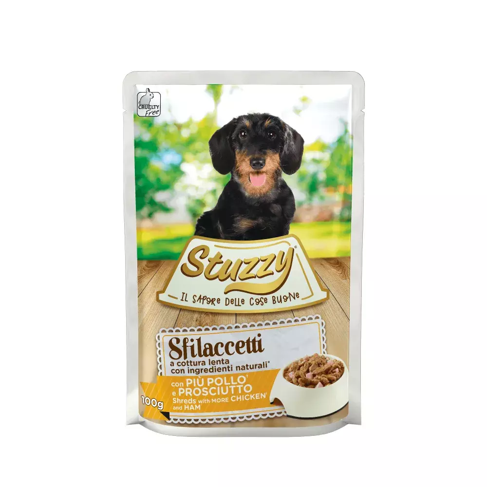 

STUZZY SFILACCETTI пауч 100 гр Курица Ветчина в соусе для собак