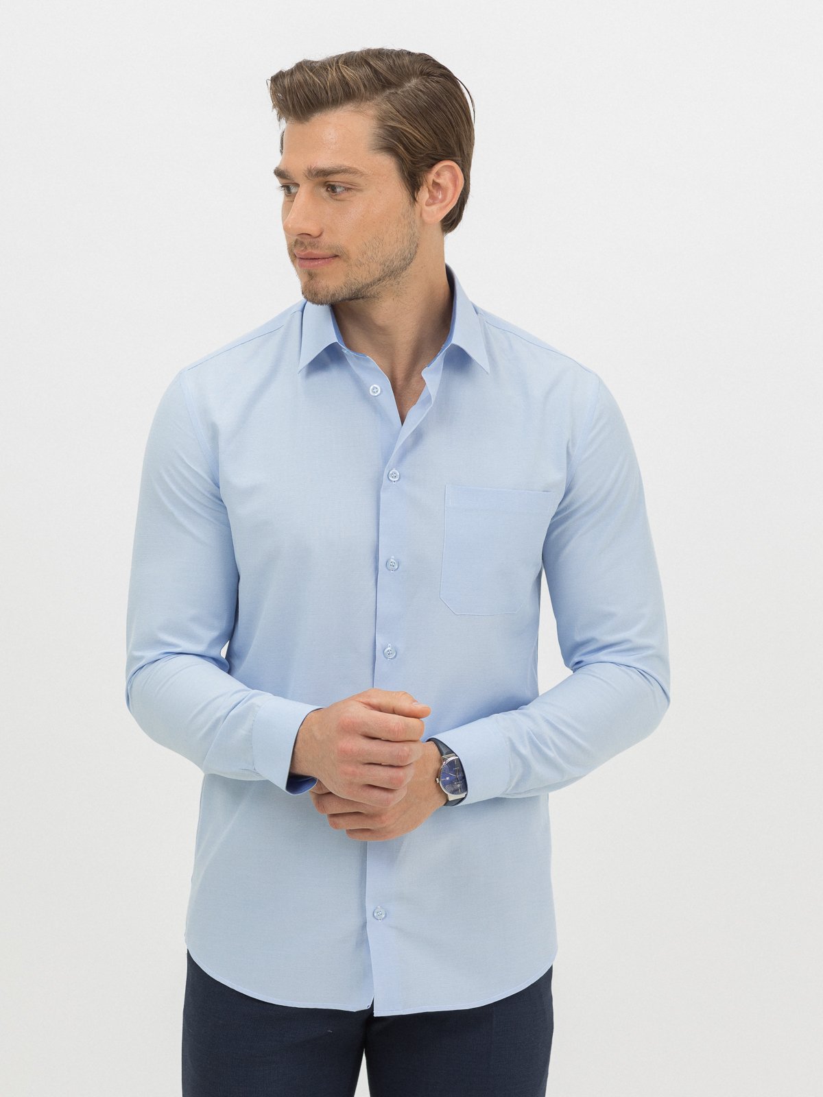 

Рубашка мужская Marc De Cler DD03KC-0023-17Blue-176/182 голубая 41 см