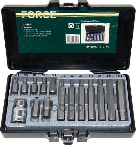 

1/2 Набор Бит-Шестигран. 15пр.4-22mm L=30,75mm FORCE арт. 4155