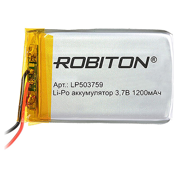 

06304 Аккумулятор плоский LP503759 Robiton Li-Pol 3.7V 1200mAh с защитой