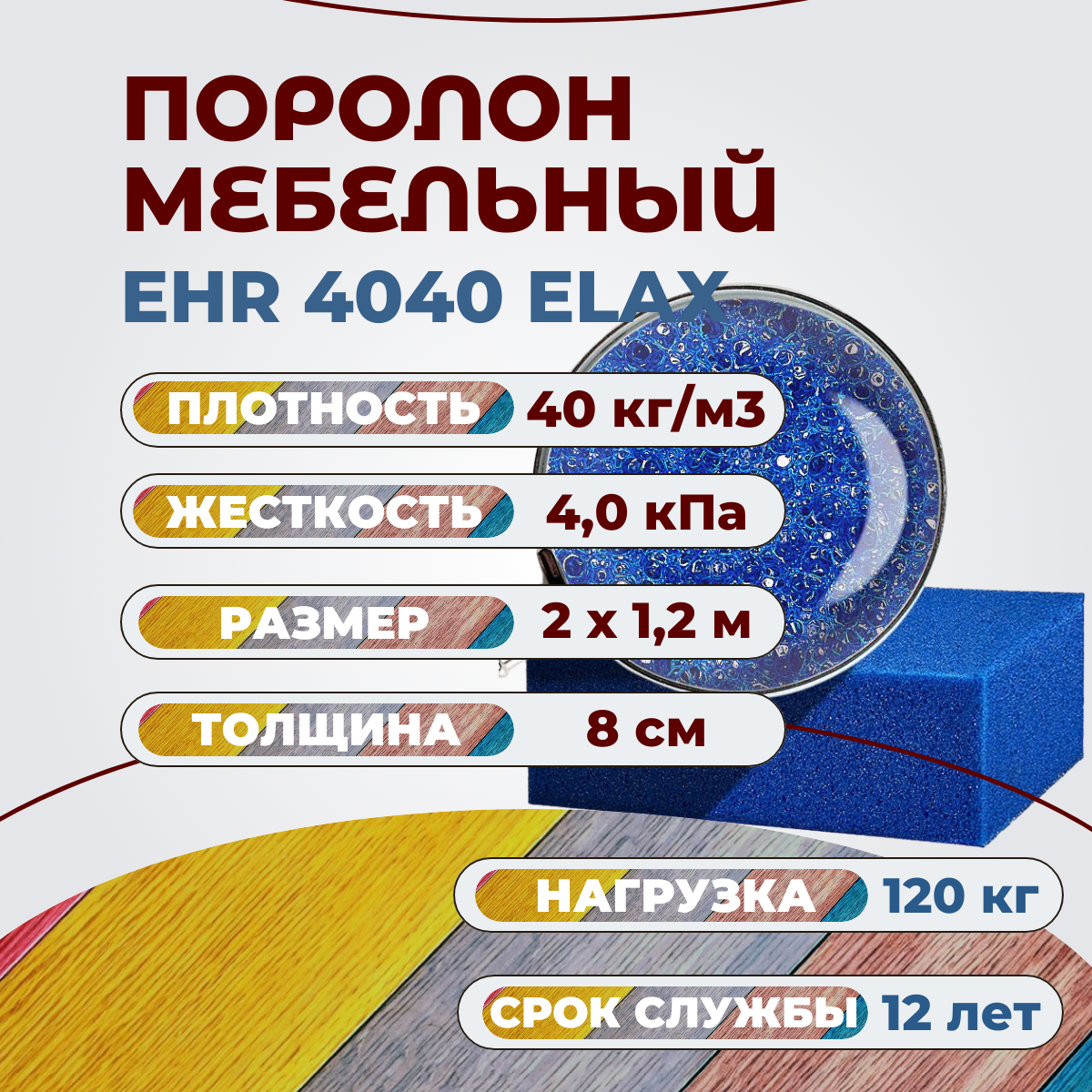 

Поролон мебельный высокоэластичный Эгида EHR 4040 2000х1200 80 мм, Синий, EHR4040