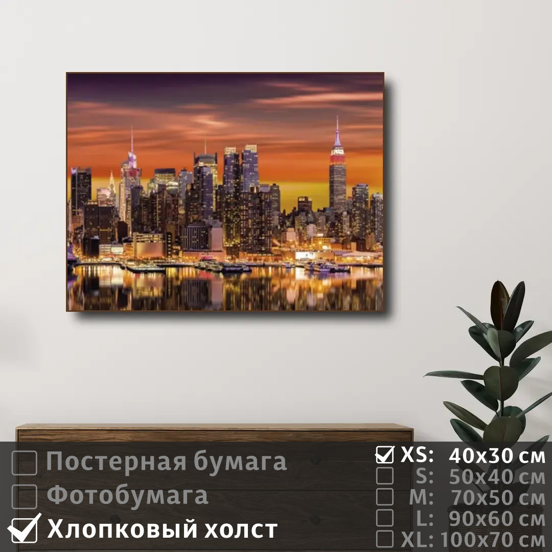 

Постер на холсте ПолиЦентр Панорама манхэттена 40х30 см, ПанорамаМанхэттена