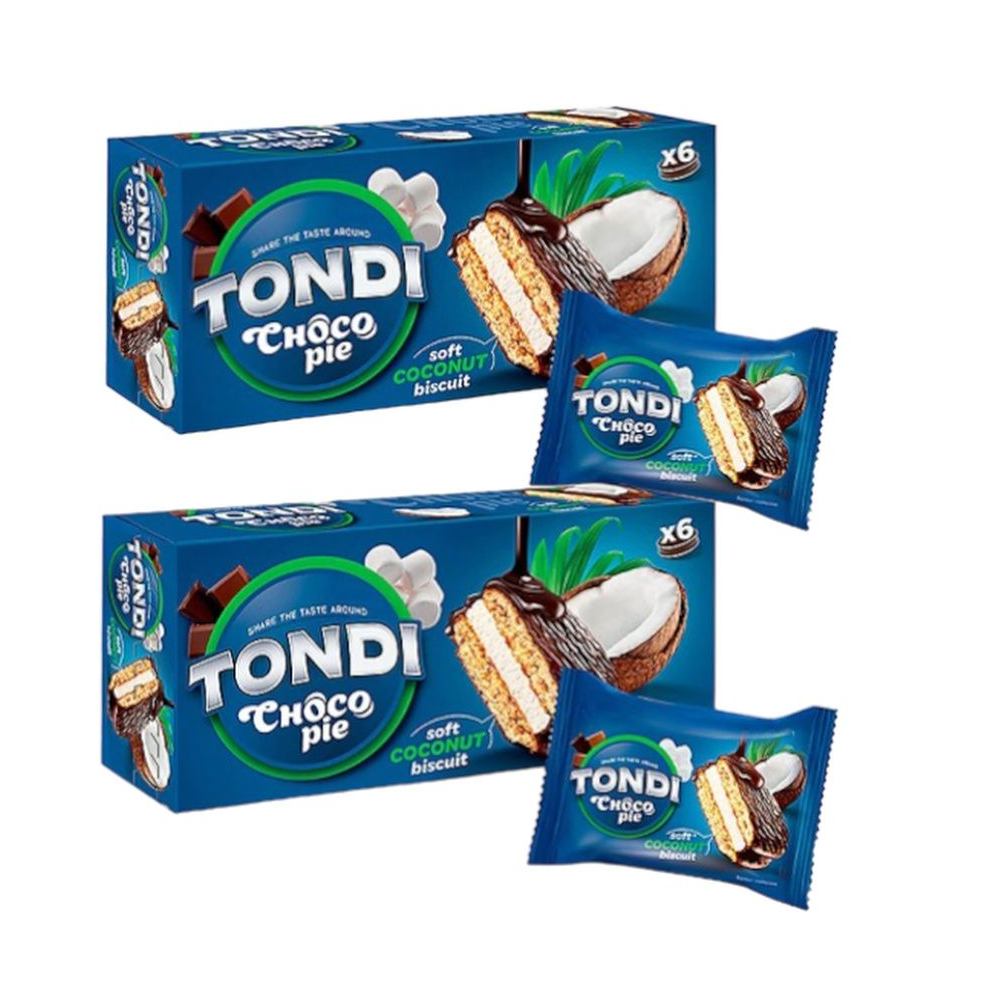 фото Печенье tondi choco pie бисквитное с кокосом в шоколадной глазури 180 г 2 шт