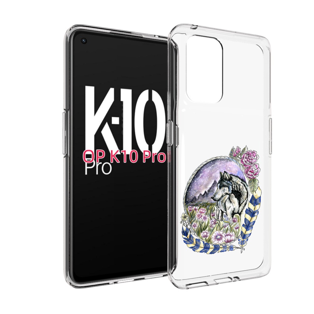 

Чехол MyPads нарисованный волк в цветах с перьями для OPPO K10 Pro, Прозрачный, Tocco