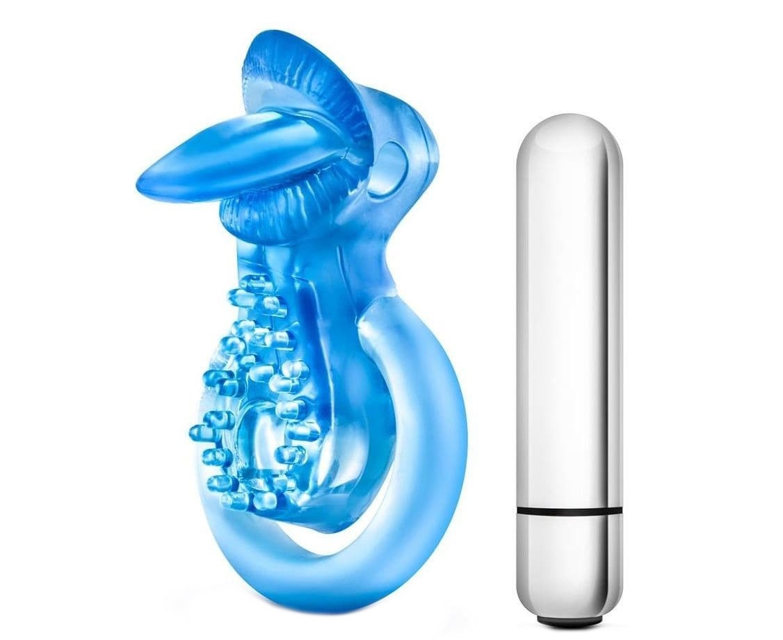 Голубое эрекционное виброкольцо 10 Function Vibrating Tongue Ring