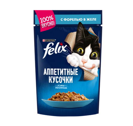 

FELIX Аппетитные кусочки пауч желе 85 гр форель для кошек 12493531