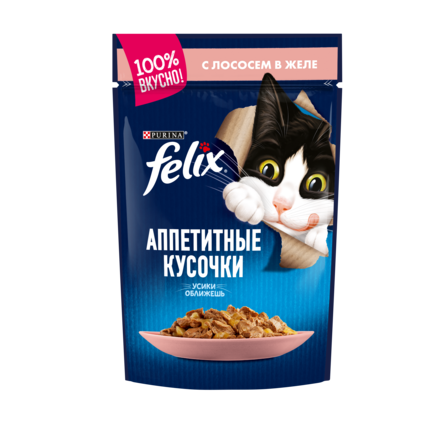 

FELIX Аппетитные кусочки пауч желе 85 гр лосось для кошек 12493517