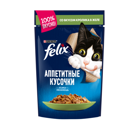 

FELIX Аппетитные кусочки пауч желе 85 гр кролик для кошек 12493525
