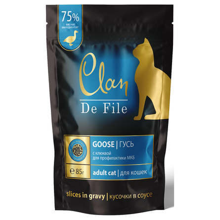 

CLAN De File пауч кусочки в соусе для кошек, Гусь с клюквой, 85г