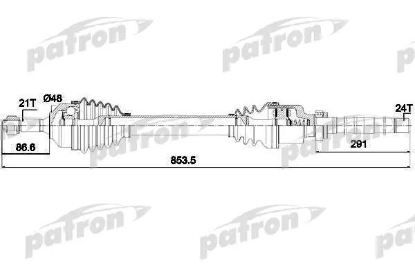 

Полуось правая 21x854x48x24 CITROEN: C2 03-, C3 02-, C3 PLURIEL 04- PATRON PDS0130