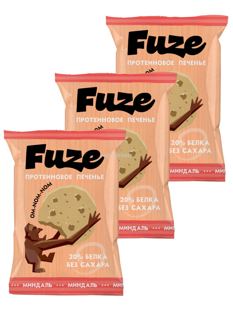 фото Протеиновое печенье fuze cookies, 3шт по 40г (миндаль) 4uze