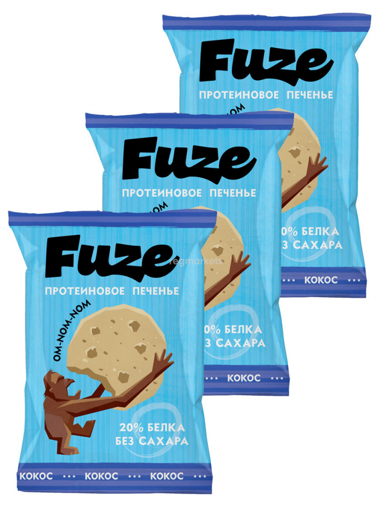 фото Протеиновое печенье fuze cookies, 3шт по 40г (кокос) 4uze