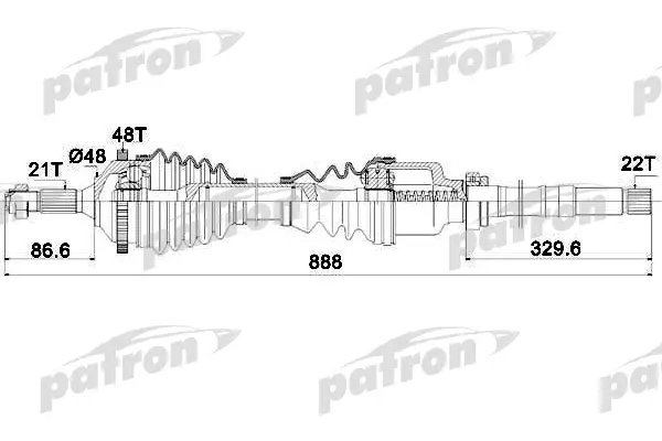 

Полуось правая 21x886x48 PEUGEOT: 206 ХЕЧБЭК 98- PATRON PDS0091