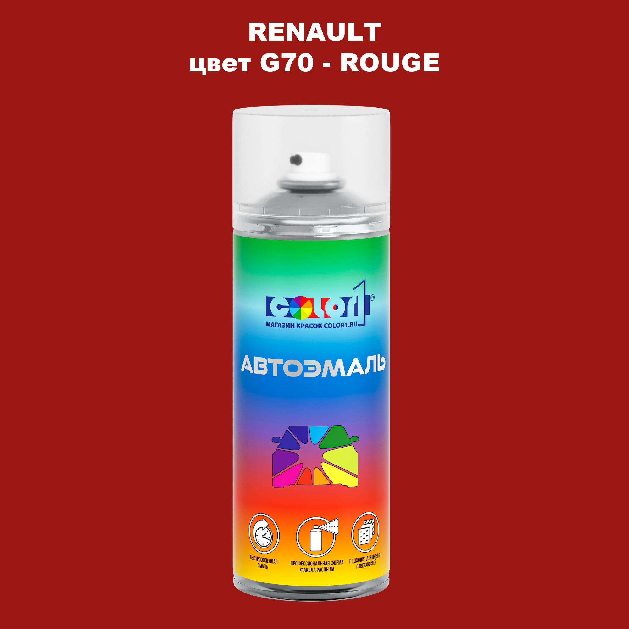 

Аэрозольная краска COLOR1 для RENAULT, цвет G70 - ROUGE, Прозрачный