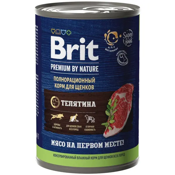 

Влажный корм для щенков Brit Premium by nature с телятиной, 9шт по 410г