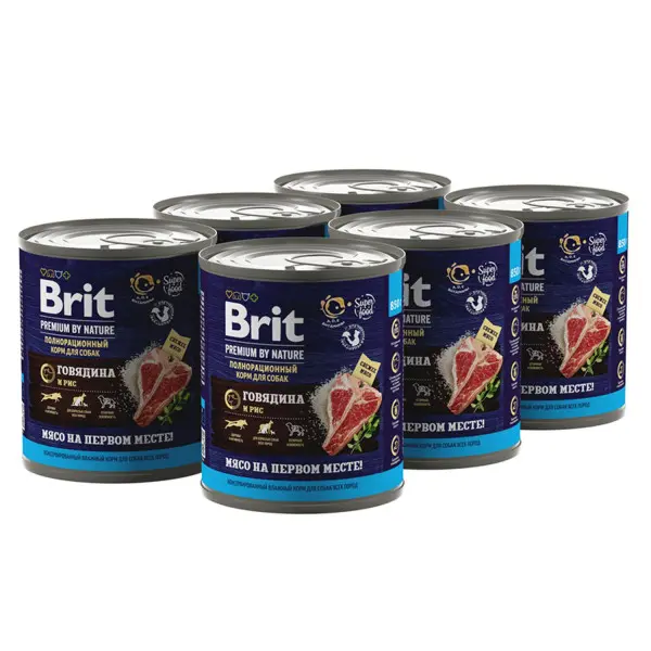 

Влажный корм для собак Brit Premium by nature с говядиной и рисом, 6шт по 850г