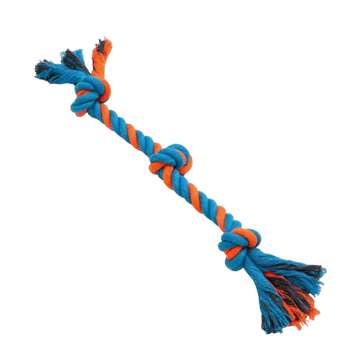 

Игрушка для собак Пижон 3 узла оранжево-голубая до 55 г