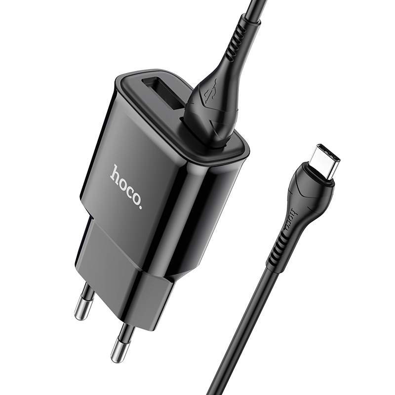 Зарядное устройство hoco c88a star 2*usb + кабель usb-type-c, 2.4a, черный