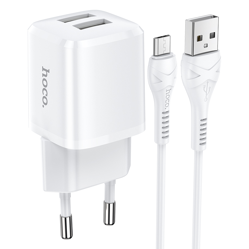 

Зарядное устройство hoco n8 briar 2*usb + кабель usb-micro, 2.4a, белый