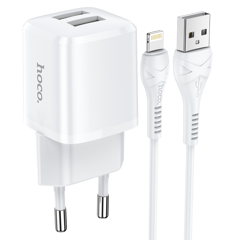 

Зарядное устройство hoco n8 briar 2*usb + кабель usb-lightning, 2.4a, белый