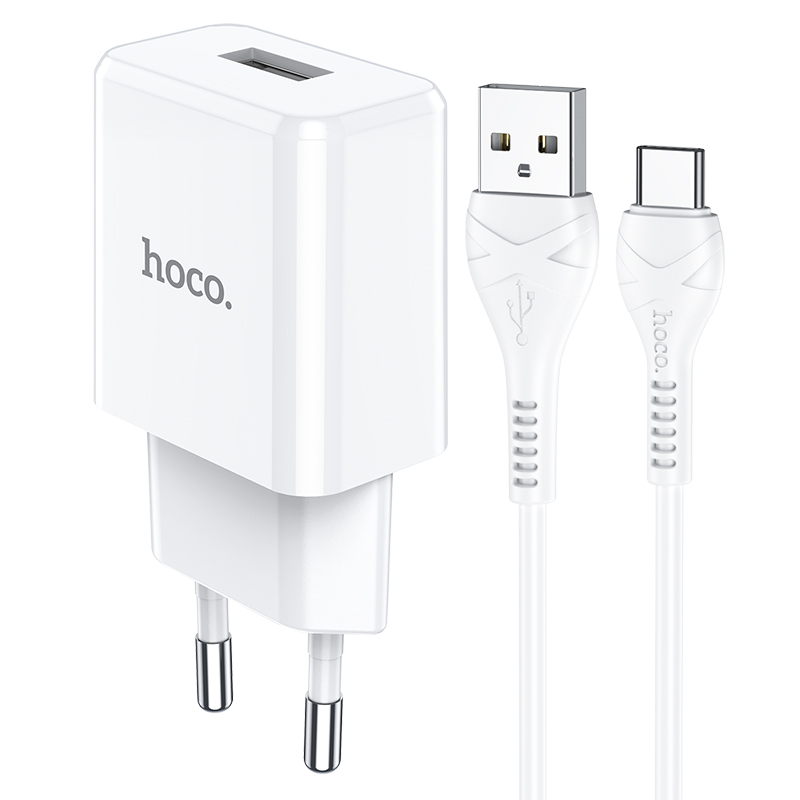 

Зарядное устройство hoco n9 especial usb + кабель usb-type-c, 2.1a, белый