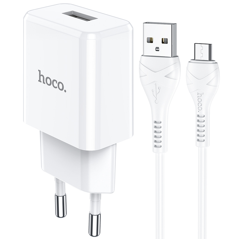 

Зарядное устройство hoco n9 especial usb + кабель usb-micro, 2.1a, белый