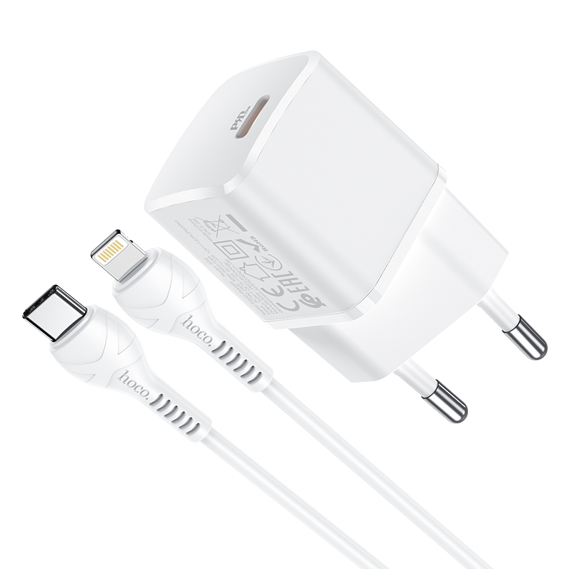 

Зарядное устройство hoco n10 starter usb-c + кабель type-c-lightning, белый