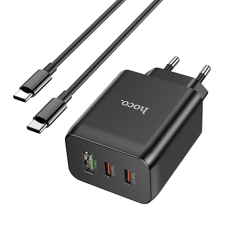 

Зарядное устройство hoco n18 phenomenon usb+2*usb-c + кабель type-c-type-c, 3a, черный