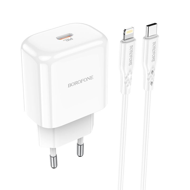 

Зарядное устройство borofone bn3 premium usb-c + кабель type-c-lightning, белый