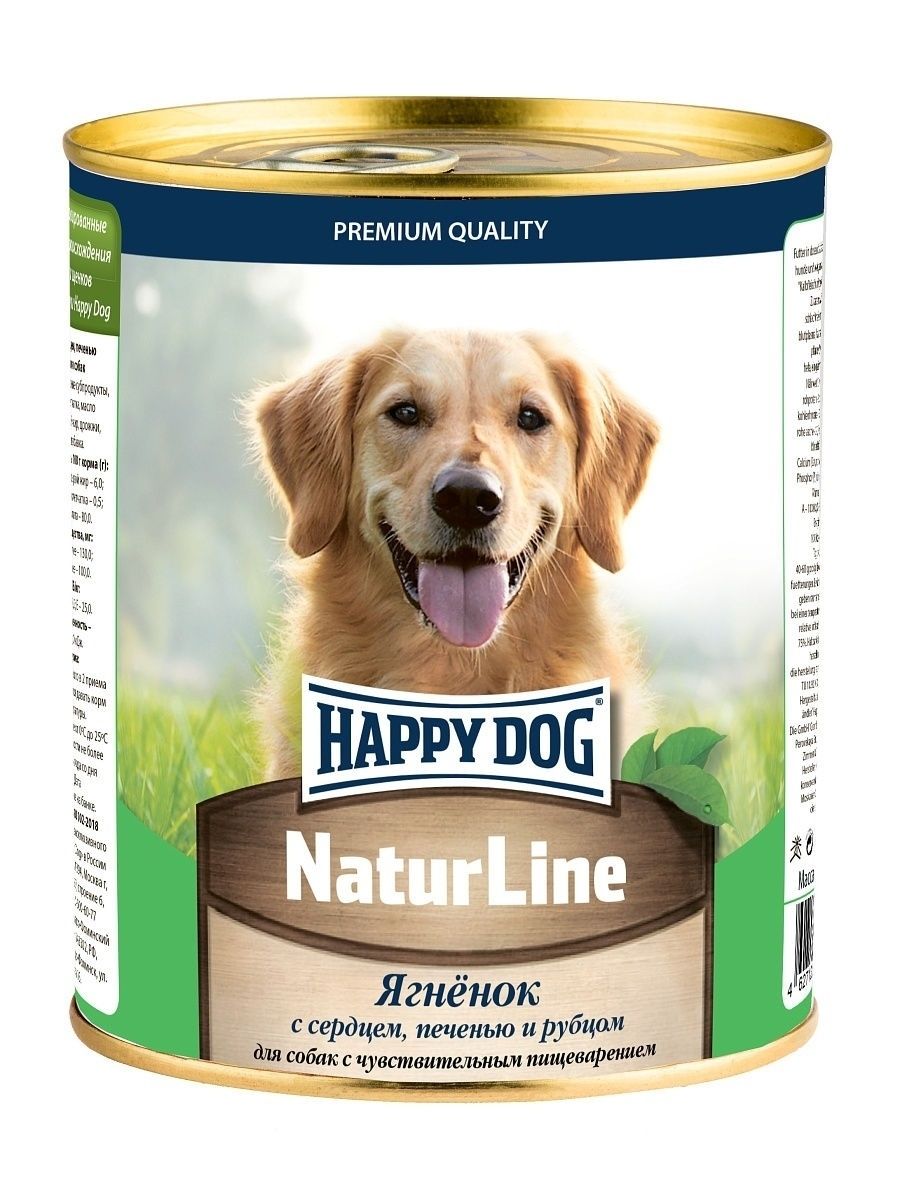 фото Влажный корм для собак happy dog natur line, ягненок, печень, сердце, рубец, 12шт, 970г