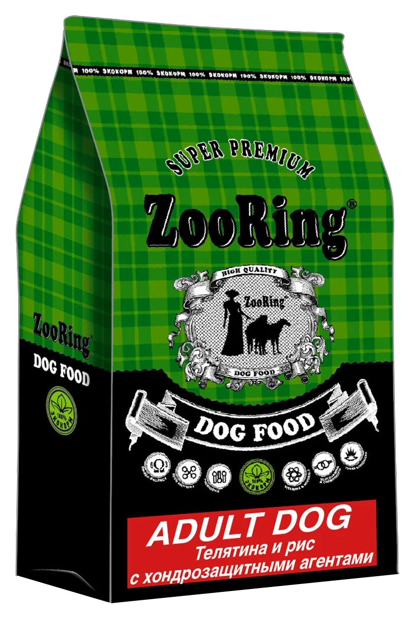 Сухой корм для собак ZooRing Adult Dog Телятина и рис с хондропротекторами, 2 шт по 2 кг