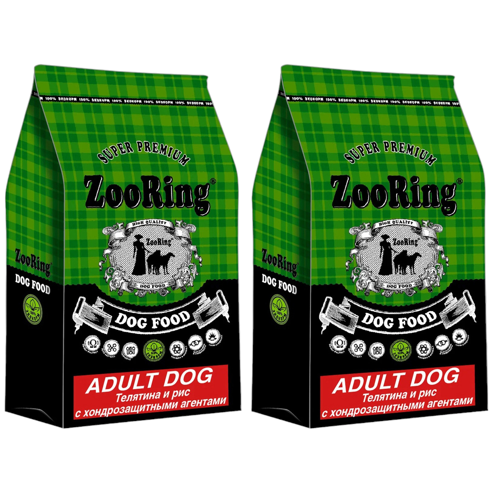 Сухой корм для собак ZooRing Adult Dog Телятина и рис с хондропротекторами, 2 шт по 2 кг