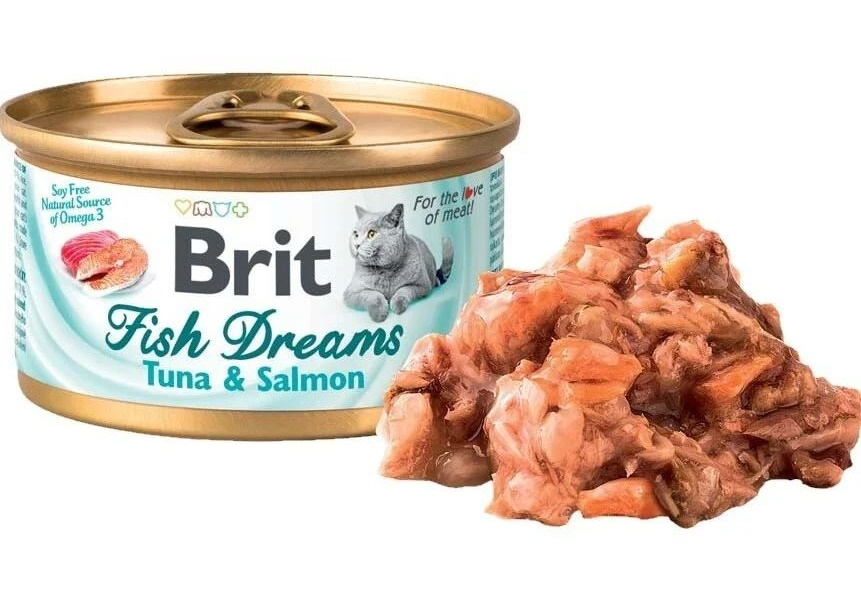 фото Влажный корм для кошек brit fish dreams, тунец, лосось, 12шт, 80г