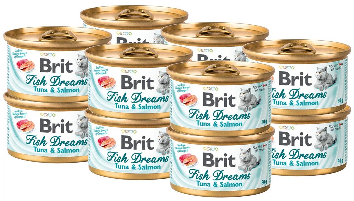 фото Влажный корм для кошек brit fish dreams, тунец, лосось, 12шт, 80г