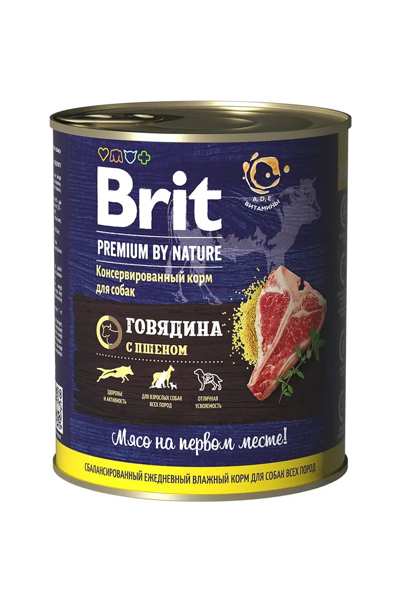 фото Влажный корм для собак brit premium by nature, говядина, 6шт, 850г