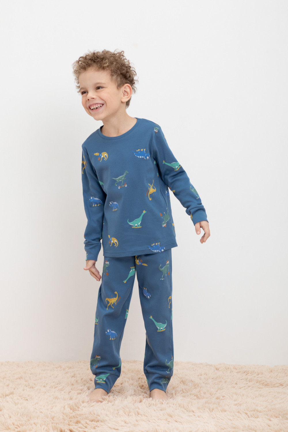 Пижама детская CROCKID К 1044, синяя волна, дино спортсмены, 104