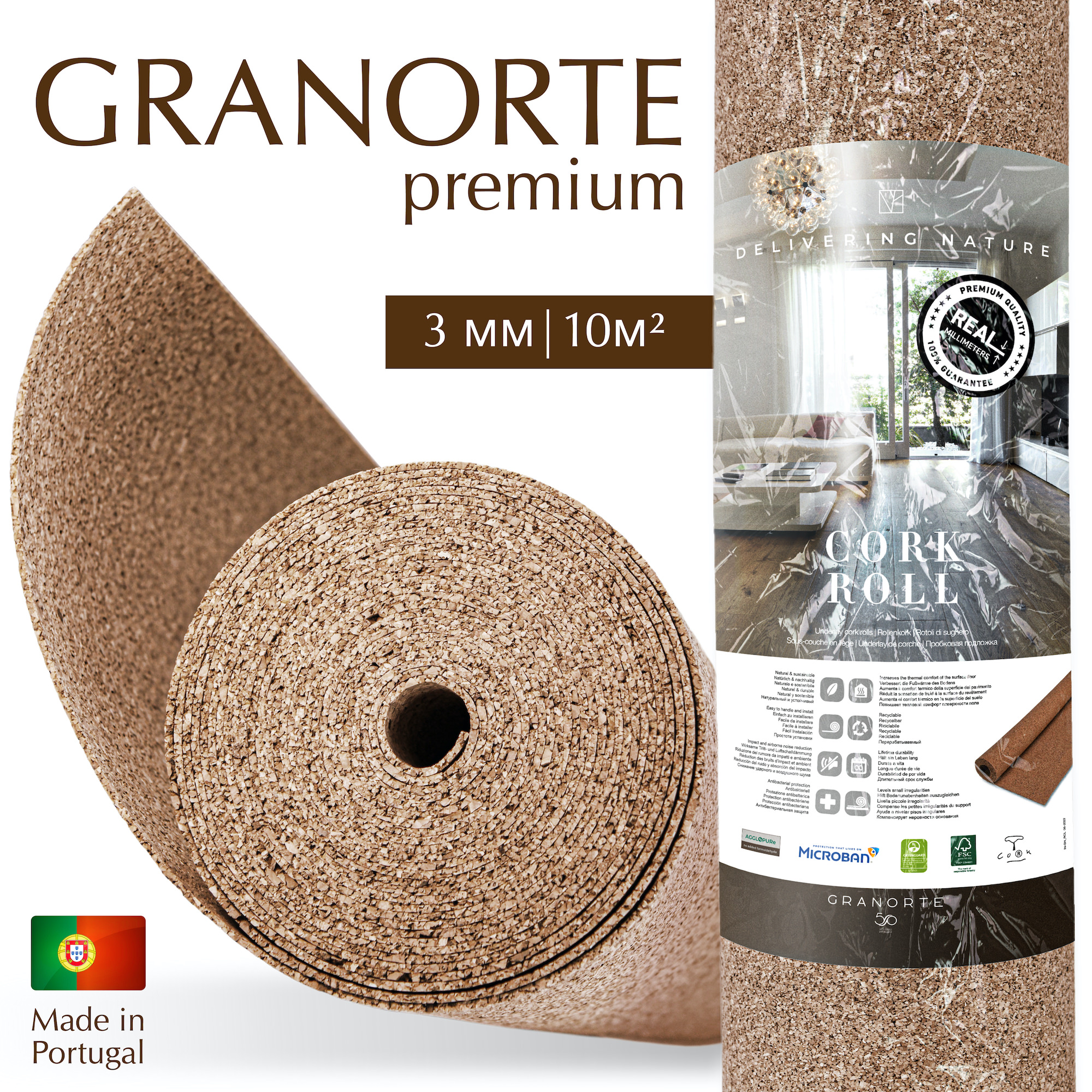 

Пробковая подложка GRANORTE Premium 3 мм 10 м2 в индивидуальном гофрокоробе