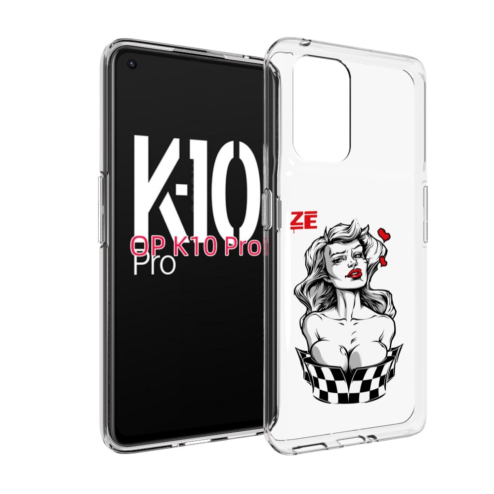 

Чехол MyPads черно белая девушка с красными губами женский для OPPO K10 Pro, Прозрачный, Tocco