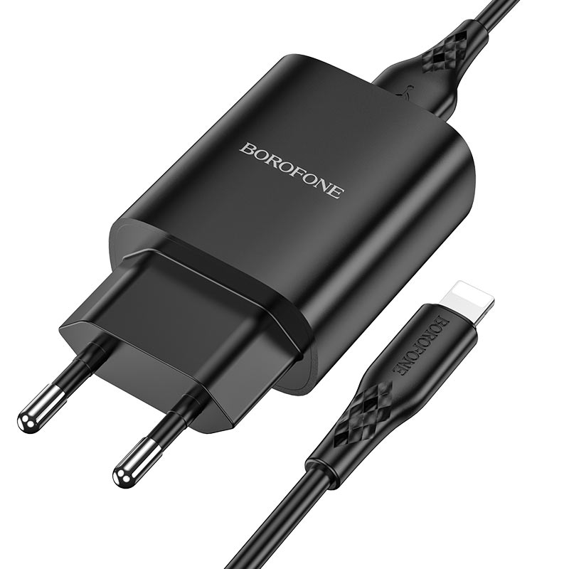 Зарядное устройство borofone bn1 innovative usb + кабель usb-lightning, 2.1a, черный
