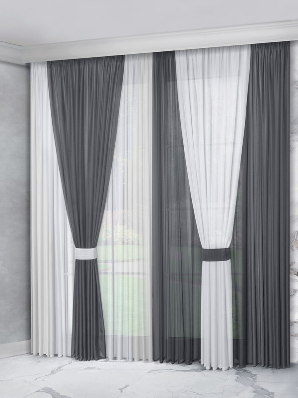 Комплект вуали цветной Raccolto 285*270 см, 4шт., серый-белый