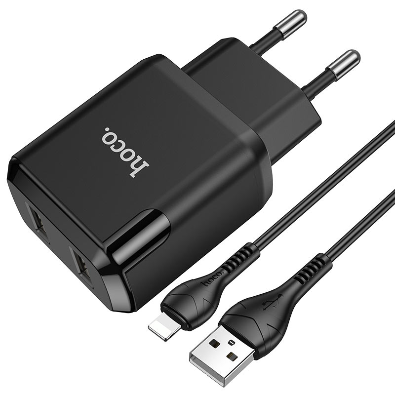 

Зарядное устройство hoco n7 speedy 2*usb + кабель usb-lightning, 2.1a, черный