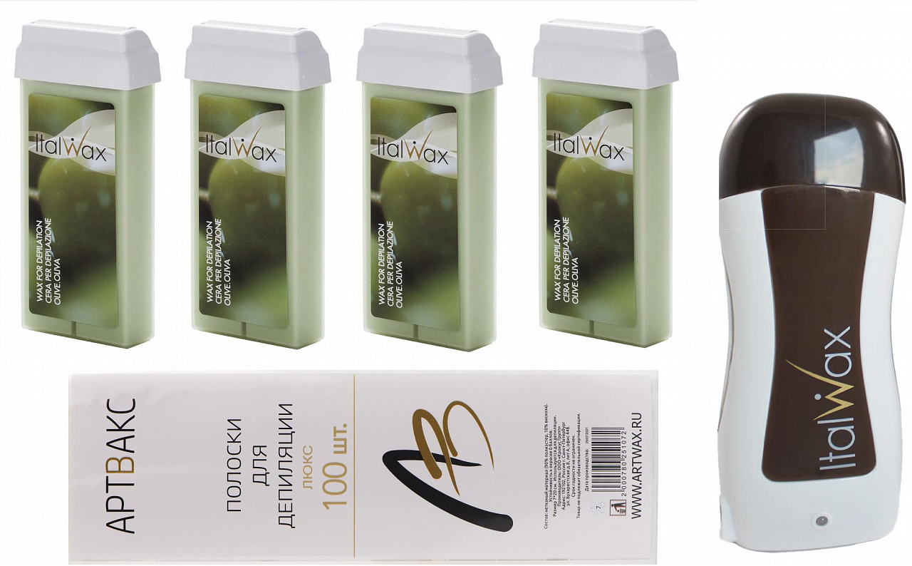 Набор для восковой депиляции Олива Italwax NATURA Olive, 4 картриджа+нагеватель+полоски набор для восковой депиляции олива italwax natura olive 4 картриджа нагеватель полоски