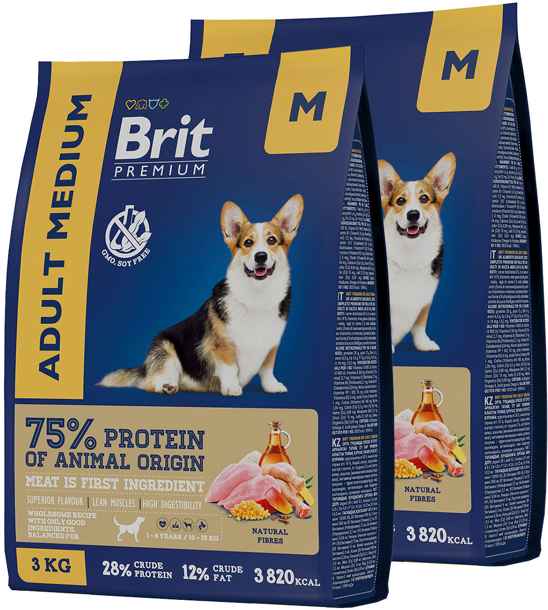 

Сухой корм для собак средних пород Brit Premium с курицей, 2 шт по 3 кг
