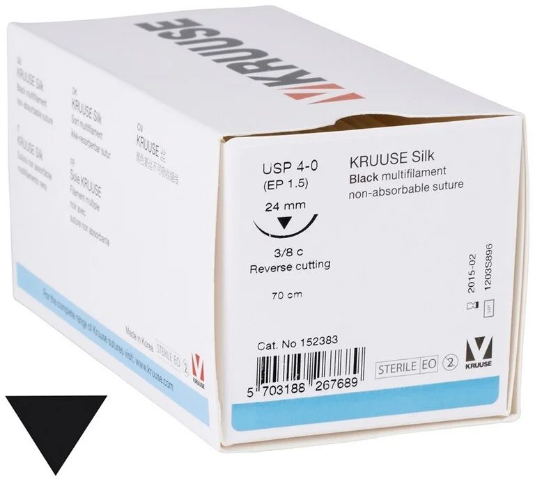 

Шовный материал Kruuse Silk Шелк, 18 шт, нить, 70 см, игла, 24 мм