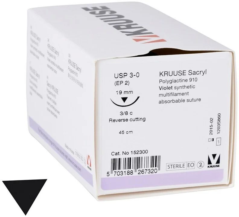 

Шовный материал Kruuse Sacryl 18 шт, нить 45 см, игла 19 мм