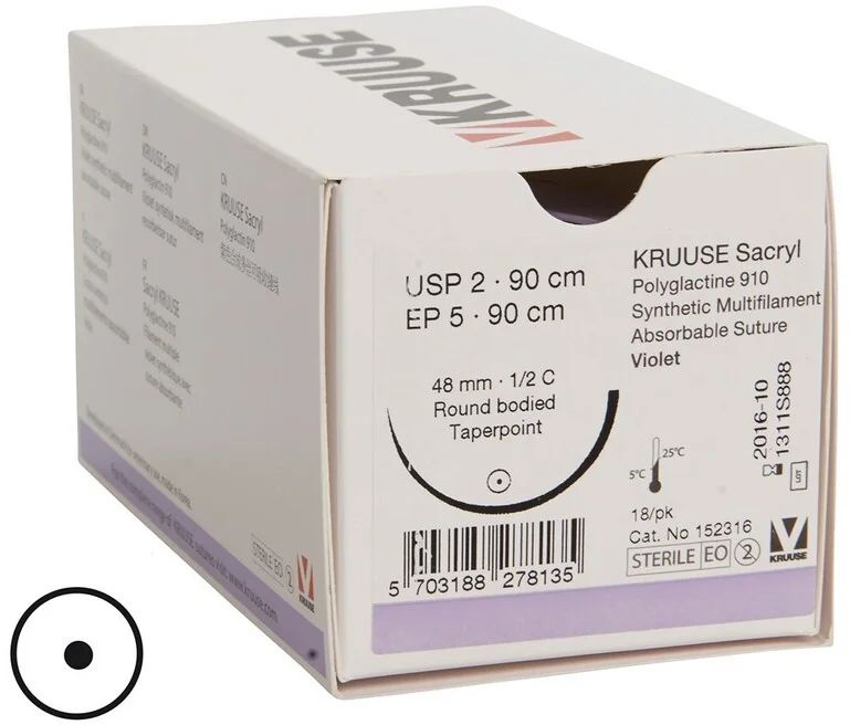 

Шовный материал Kruuse Sacryl 18 шт, нить 90 см, игла 48 мм